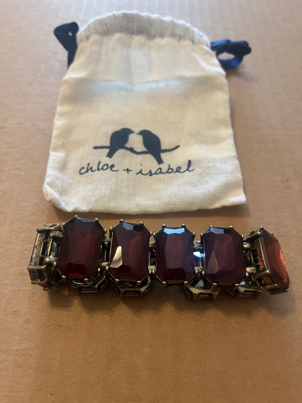 Chloe + Isabel Antiqued Gold-Tone Bracelet with Garnet Red Stones